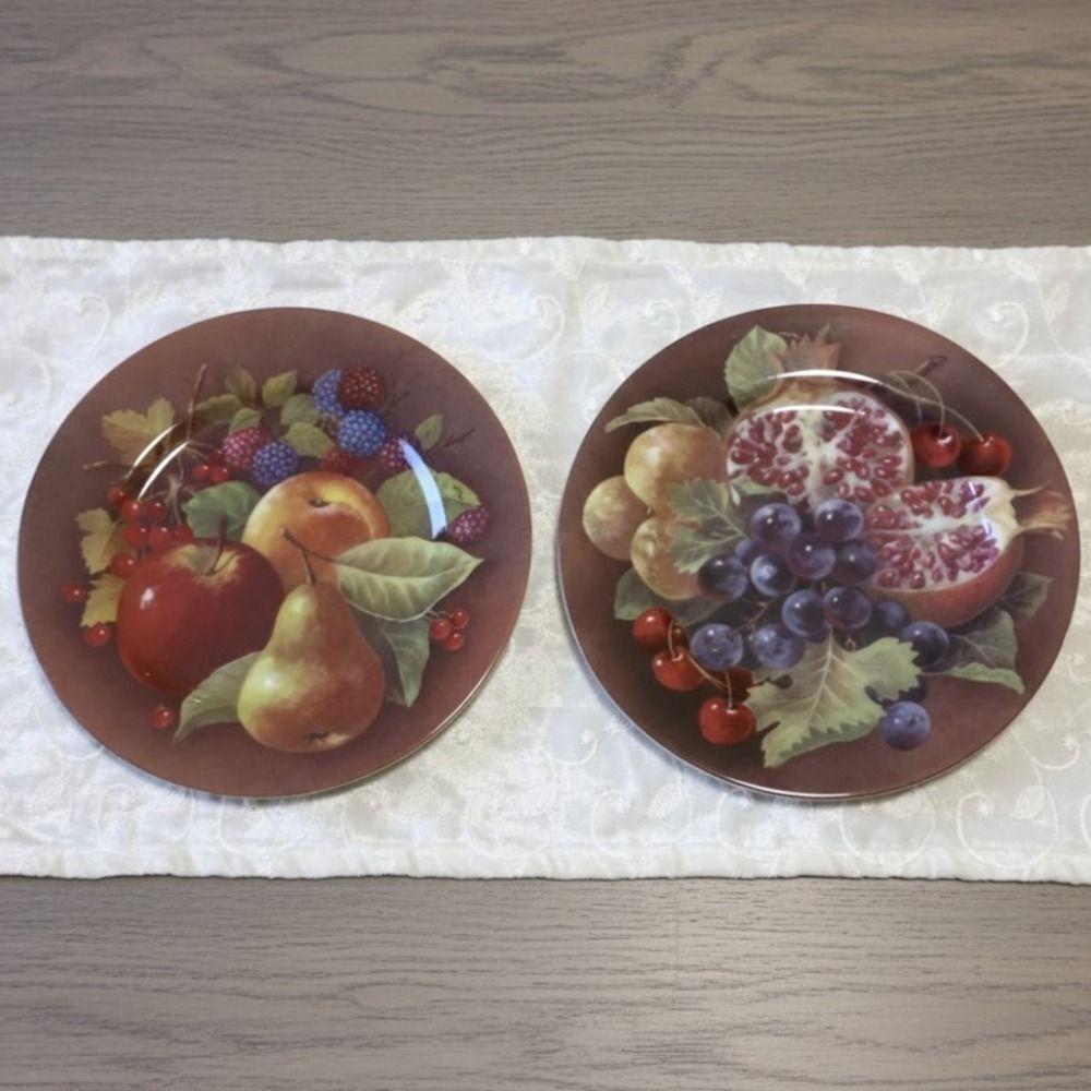 Vintage Limoges Plates Still Life Fruit France French Home Porcelain Set 2 7.25"
